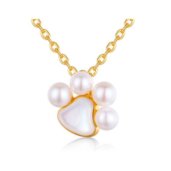 Collar Yoko de oro laminado 14K con perlas blancas en forma de huella de perro